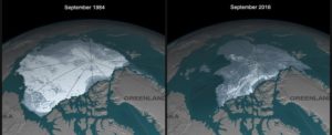 Изменение арктических льдов с 1984 по 2016 год