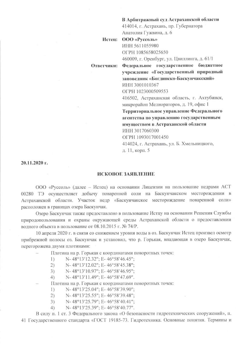 Исковое заявление ОО Руссоль