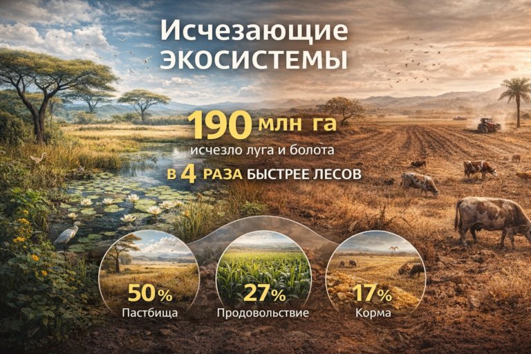Луга и водно-болотные угодья исчезают быстрее лесов