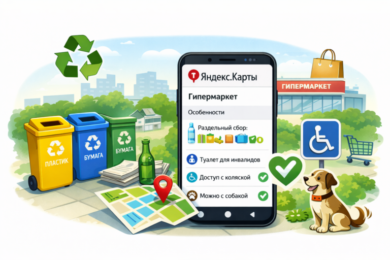 В Яндекс.Картах появилась информация о раздельном сборе отходов и доступности гипермаркетов