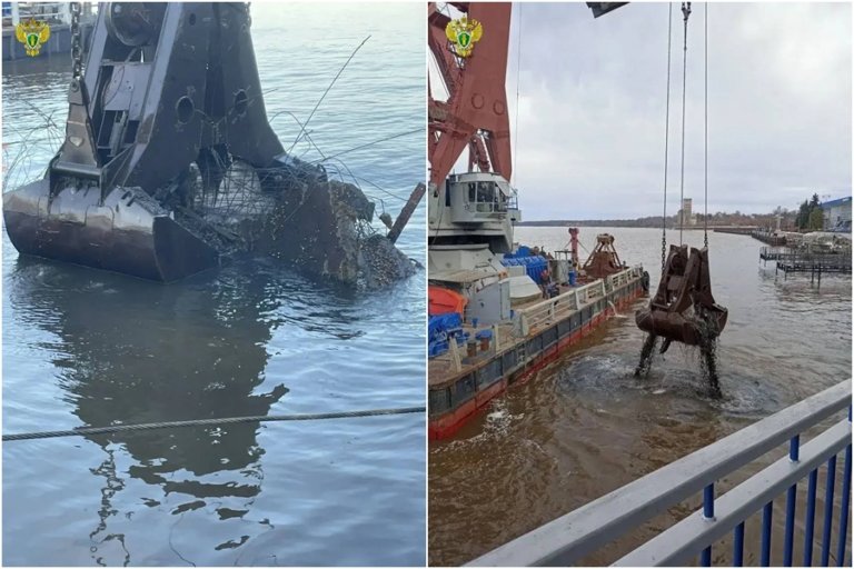Со дна Волги в Кинешме подняли затонувший дебаркадер