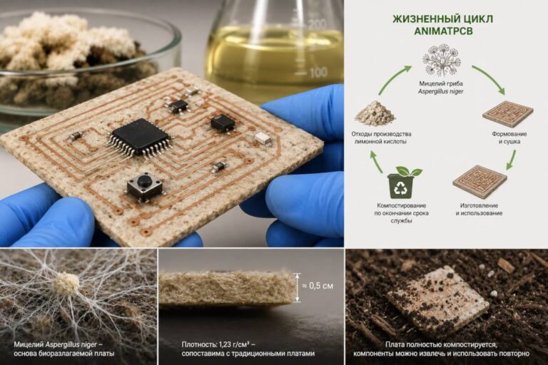 Ученые создали полностью компостируемые печатные платы из грибного мицелия