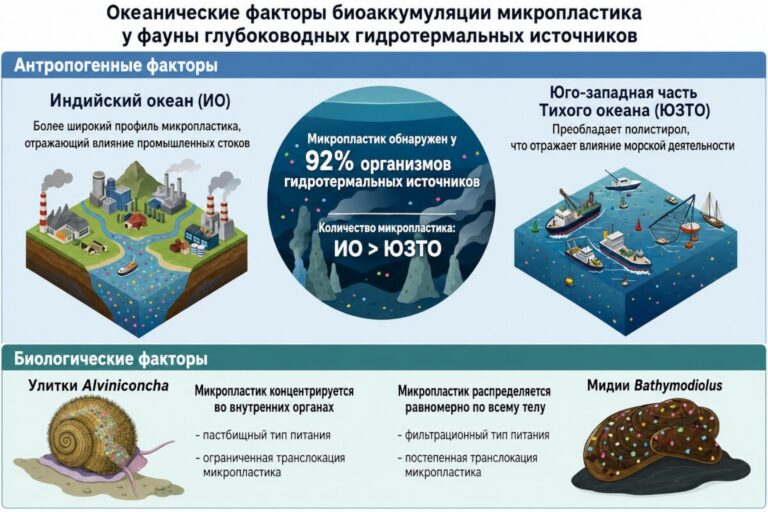 Микропластик обнаружили почти у всех животных глубоководных гидротермальных источников